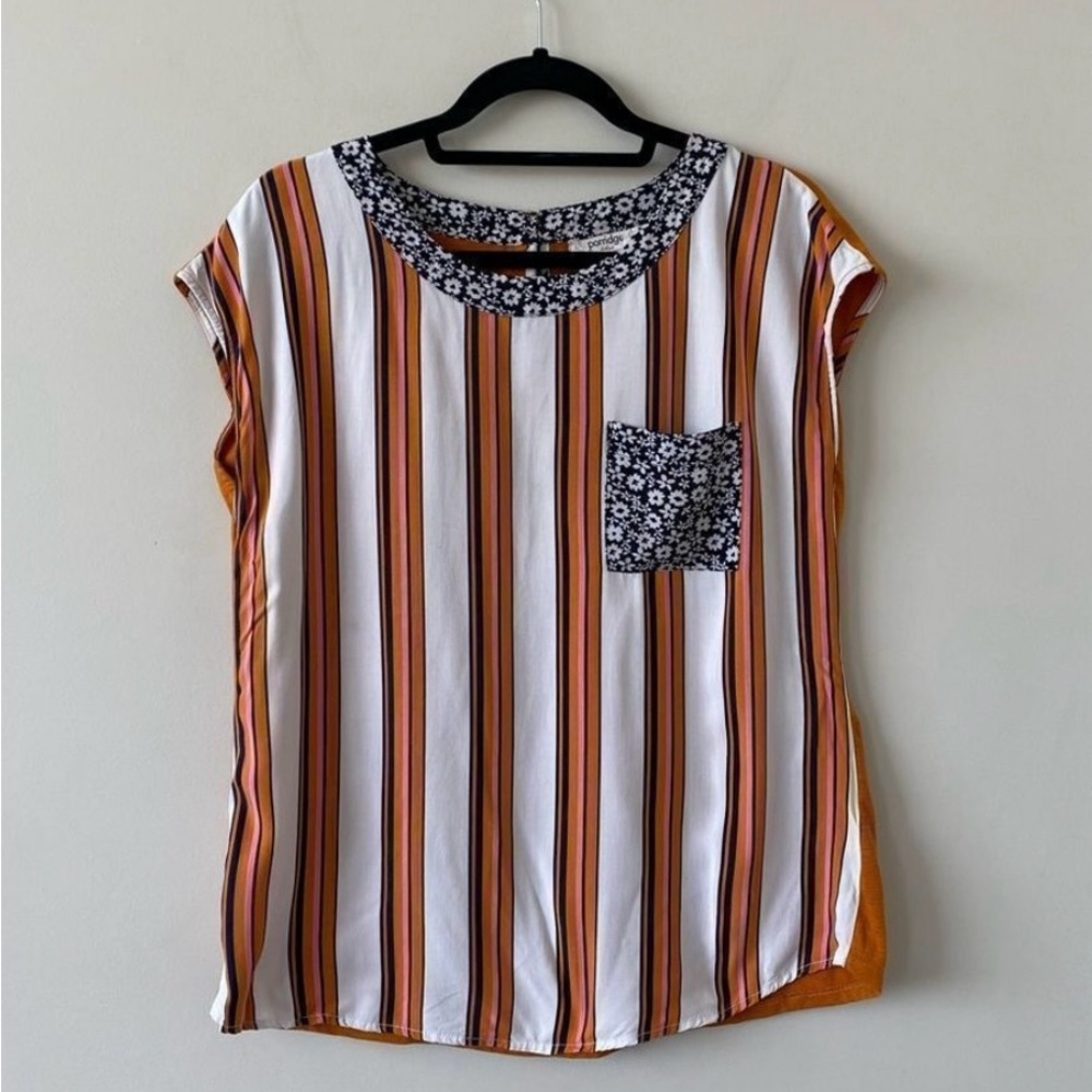 PORRIDGE by Anthropologie Mixed Media Striped Tunic Blouse - Size M